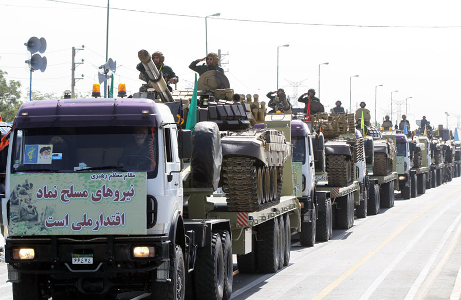 Islamic Revolutionary Guard Corps vehicles on parade in Tehran