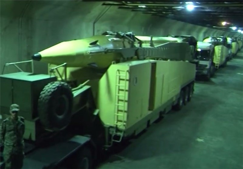 Emad ballistic missiles on transporter-erector launchers parked along an underground tunnel