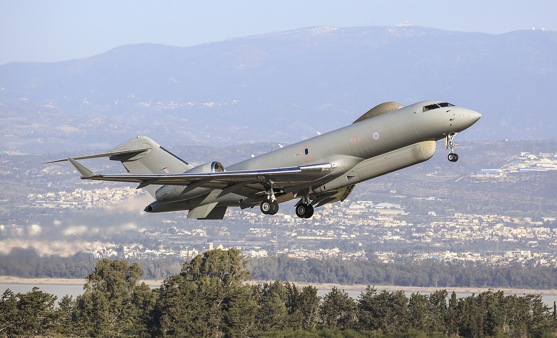 An RAF aircraft taking off from RAF Akrotiri, Cyprus